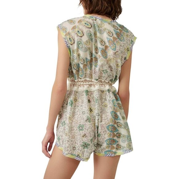 NWT Free People Watching Waves printed cotton macrame detail romper, XS - Picture 7 of 14